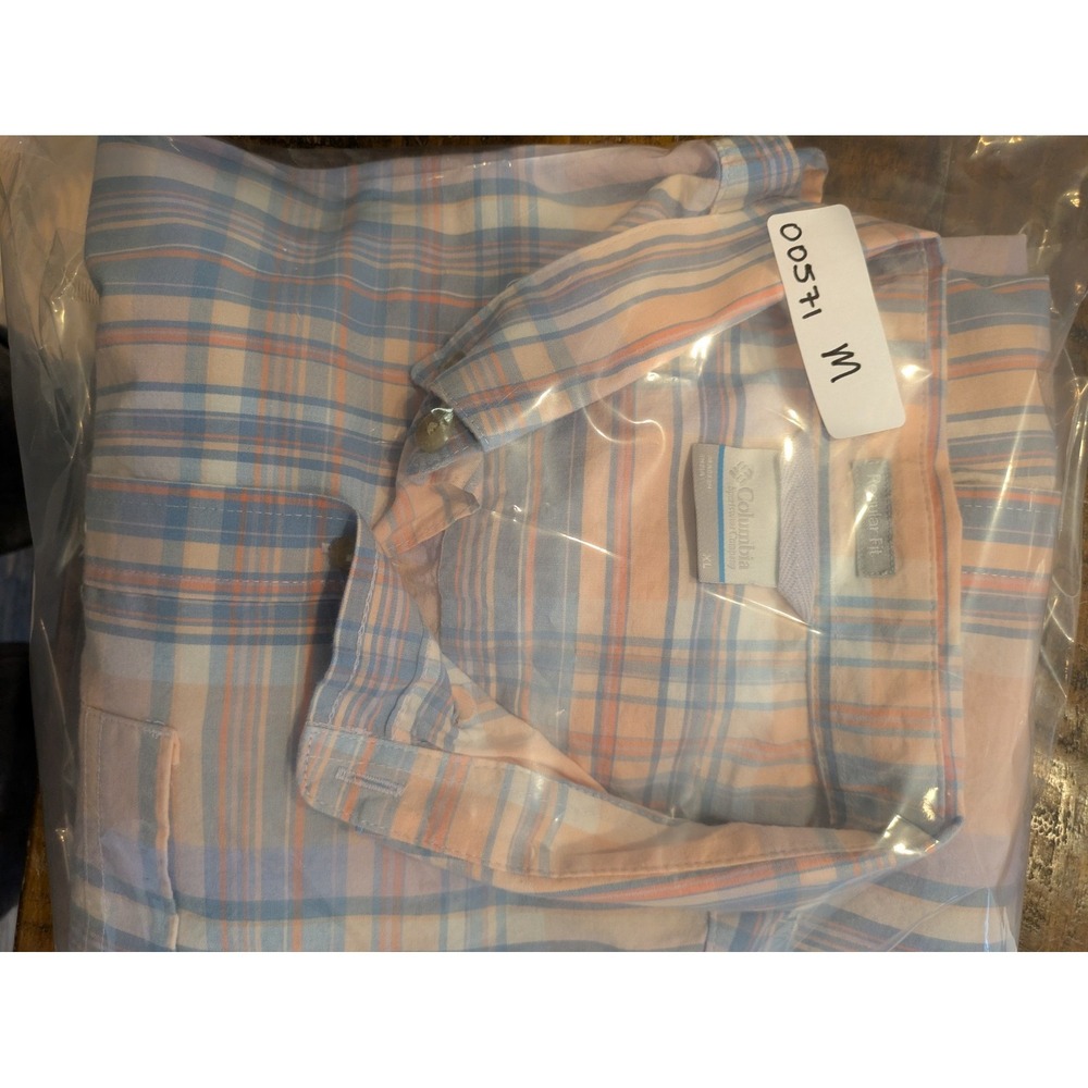 Columbia Shirt Mens Sz XL Peach & Blue Plaid Short Sleeve Button Down - Picture 11 of 11
